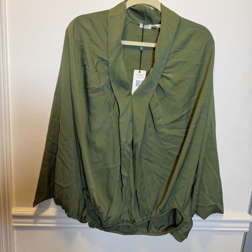 Boho Luxe Leon Max Silk Blouse Green Draped Batwing Top
